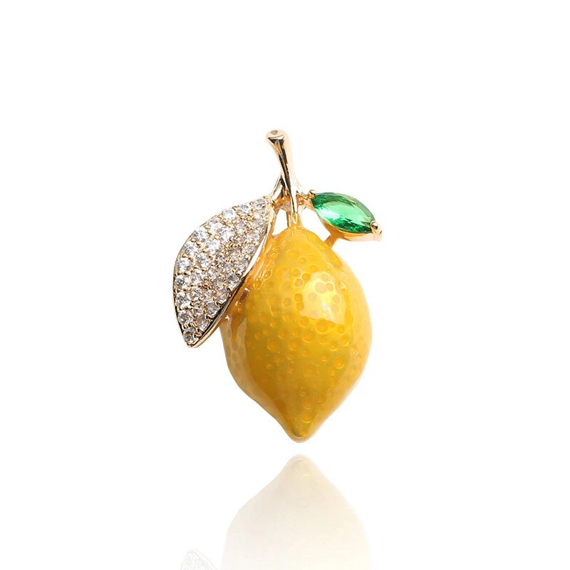 Art Deco Style Enamel Crystal Cute Yellow Lemon Brooch Shawl Pin - image 4 of 4