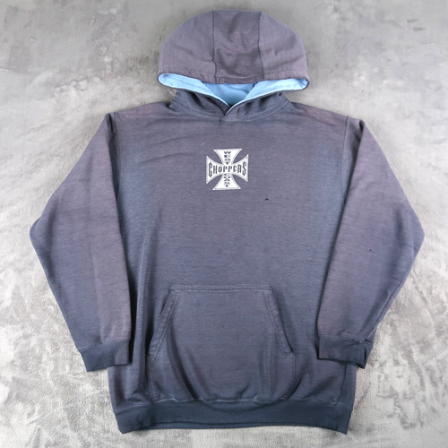 Vintage 90s Y2K West Coast Choppers Hoodie Faded Blue Size XL Distressed - Picture 2 of 20