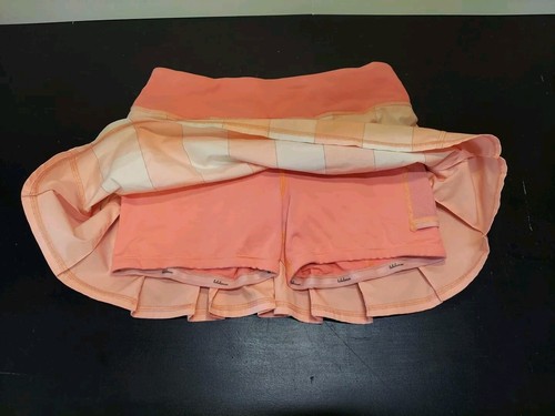 LULULEMON Bleached Coral Gingham Pop Orange Pace Setter Skirt Skort Sz 4 - Picture 2 of 9