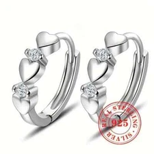 Sterling Silver Cubic Zirconia Triple Heart Hoop Earrings in Gift Box