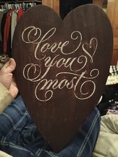 Love You Most Rustic Wooden Heart Wall Sign Decor 22 Inch By 13
