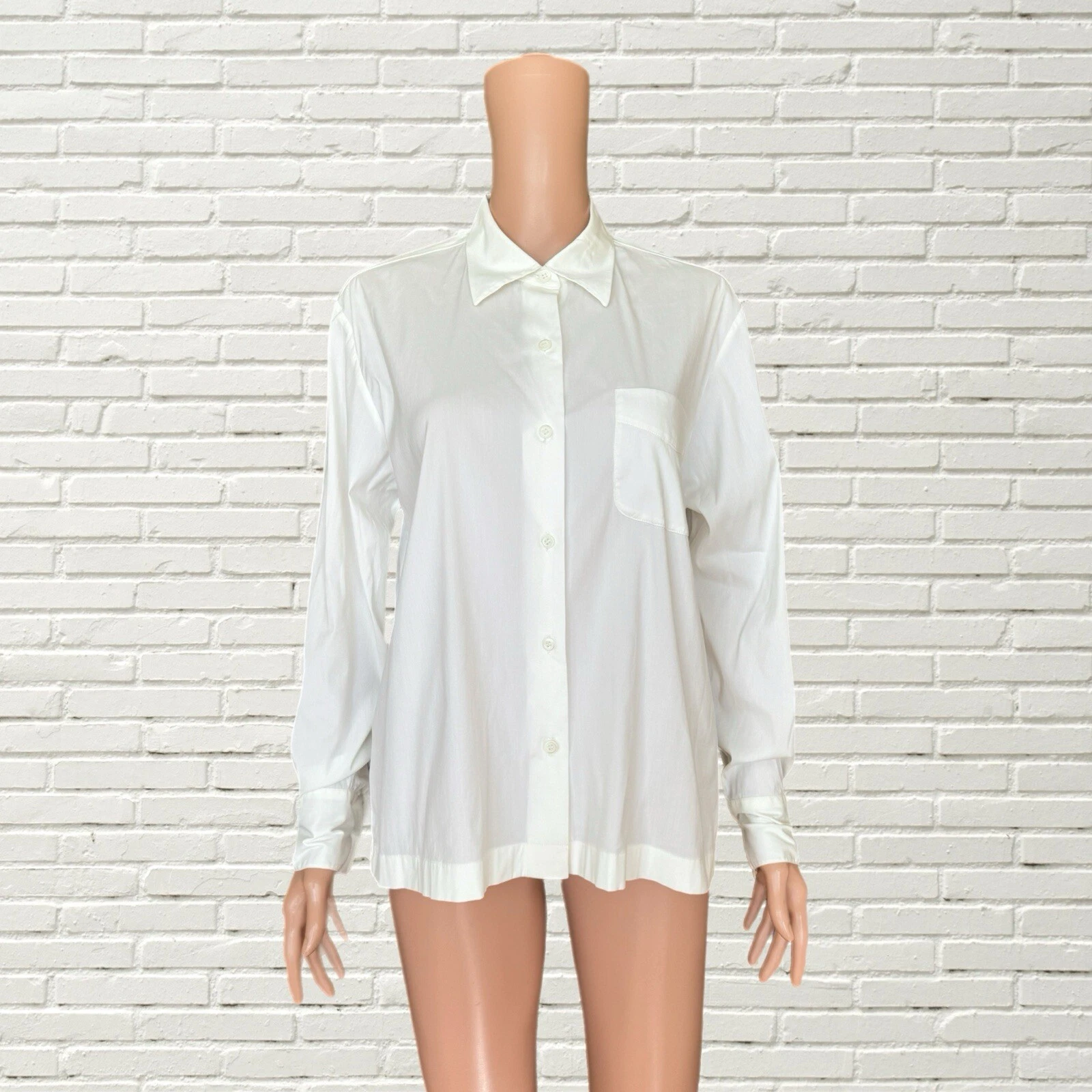 Blusa Y2K PRADA bianca in popeline di cotone colletto tasca taglia M