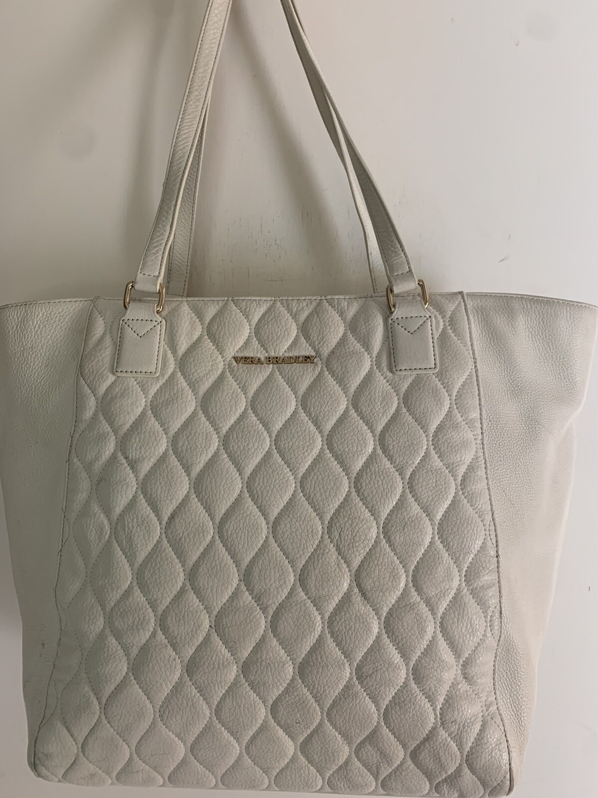 Vera Bradley Quilted Leather Large Ella Tote. White. Gem