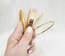 New Stackable Set of 5 Polished  Textured Gold Tone Bangle Bracelets