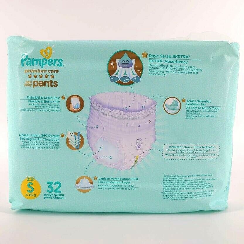 Pampers Premium Care Pants 32 Pack Diapers Size Small (Made in