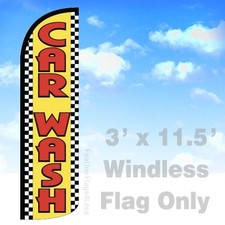 CAR WASH Windless Swooper Feather Flag 3'x11.5' Banner Sign - checkered yq