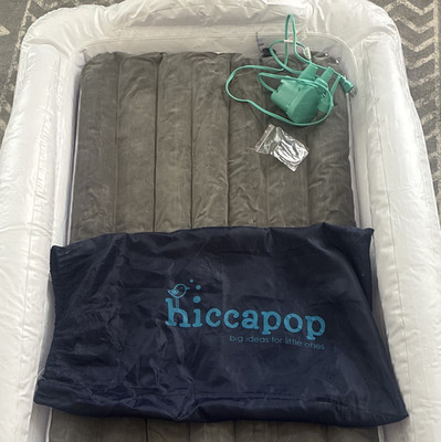 hiccapop Inflatable Infant Travel Bed w Pump & Carry Bag Gray/White