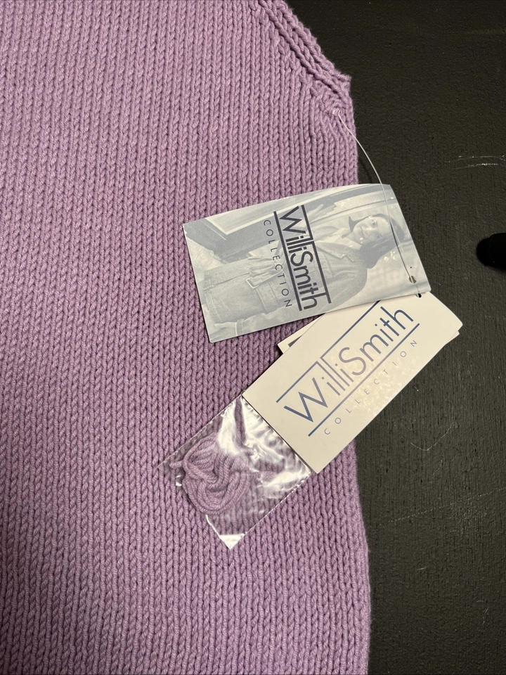 Y2K Willi Smith Sweater L Purple Sleeveless Mock Neck Knit NWT Retro Classic - Image 3 of 4