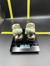 Pair MCM Mexican GALENA 925 Sterling Silver & Onyx Shell Cups 810g As-Is