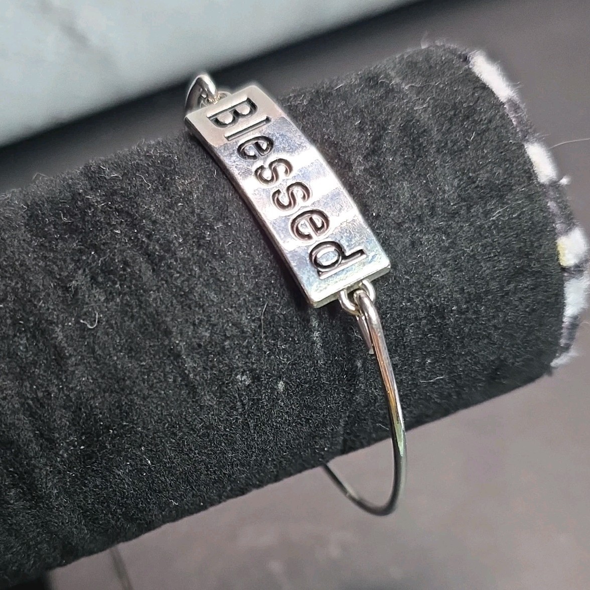Silver Rectangular Dangle Charm Engraved Bangle B… - image 1