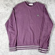 Fila Sweatshirt Mens XL Purple Striped Trim Logo Long Sleeve Crew Neck Pullover