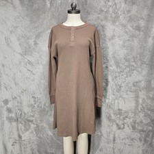 Little Bipsy Thermal Henley Dress Women S Brown Waffle Knit Long Sleeve Lounge
