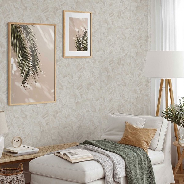 Vliestapete Elle BläTter Motiv Floral Creme Beige Glitzer 10446-14 (3,74€/1Qm)-image