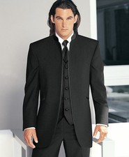 Men's Black Mandarin Nehru Collar Tuxedo Jacket with Satin Trim Formal