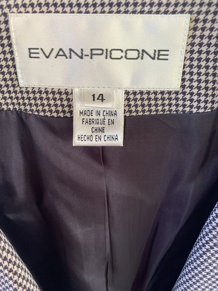 Women’s Sz 14 Houndstooth 100% Silk Blazer Career Business Suit Jacket  Khaki - Image 4 of 4