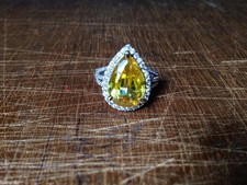 2Ct Cut Pear Simulated Citrine Engagement Ring 14K White Gold Plated
