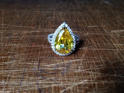2Ct Cut Pear  Simulated Citrine Engagement Ring 14K White Gold Plated