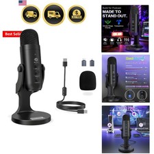Podcast Microphone for PC, Noise Cancellation USB Mic with Gain, Volume Adjus...