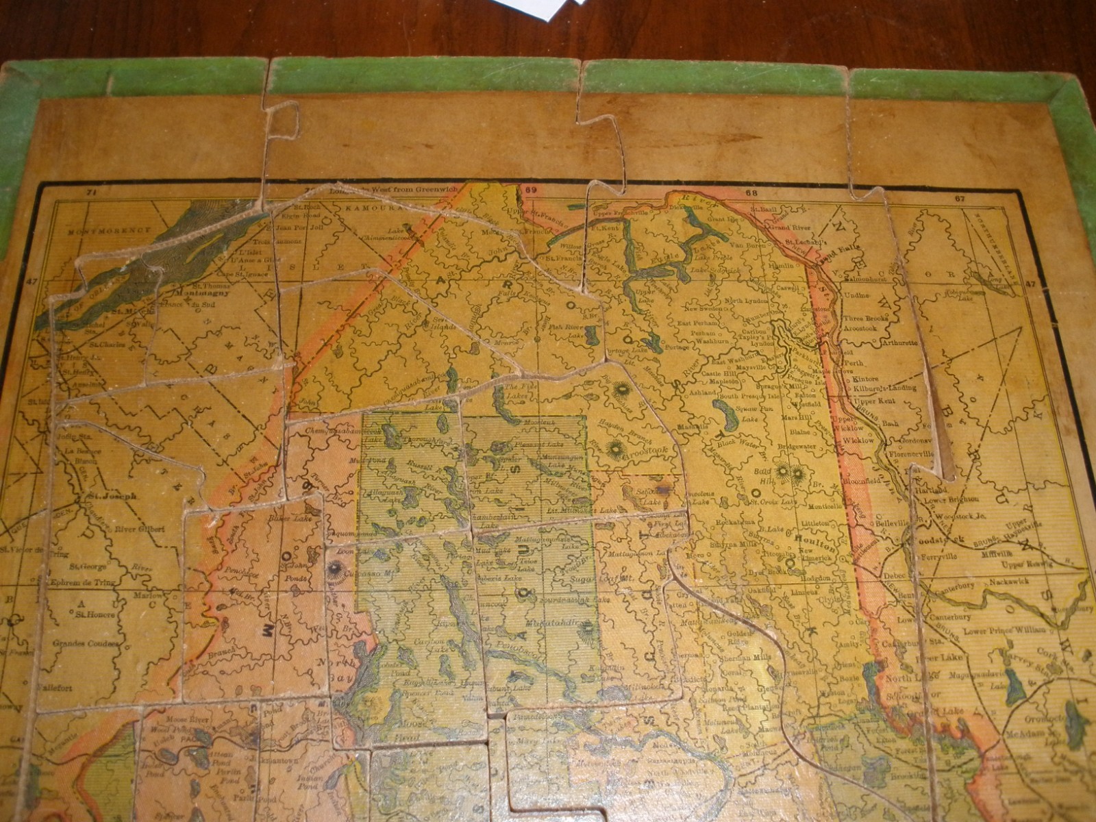 Antique Puzzle 1883 Double Sided Balsa Wood 1 Piece Missing USA & Maine