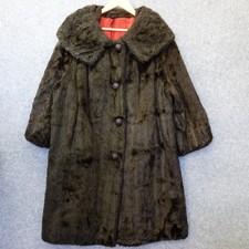 Vintage 70s Swing Coat Womens XL Dark Brown Beaver Faux Fur Mob Wife USA Made