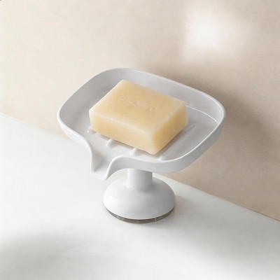 Self-Draining Soap Dish with Suction Cup, Stand Bar Soap Holder, No Drill