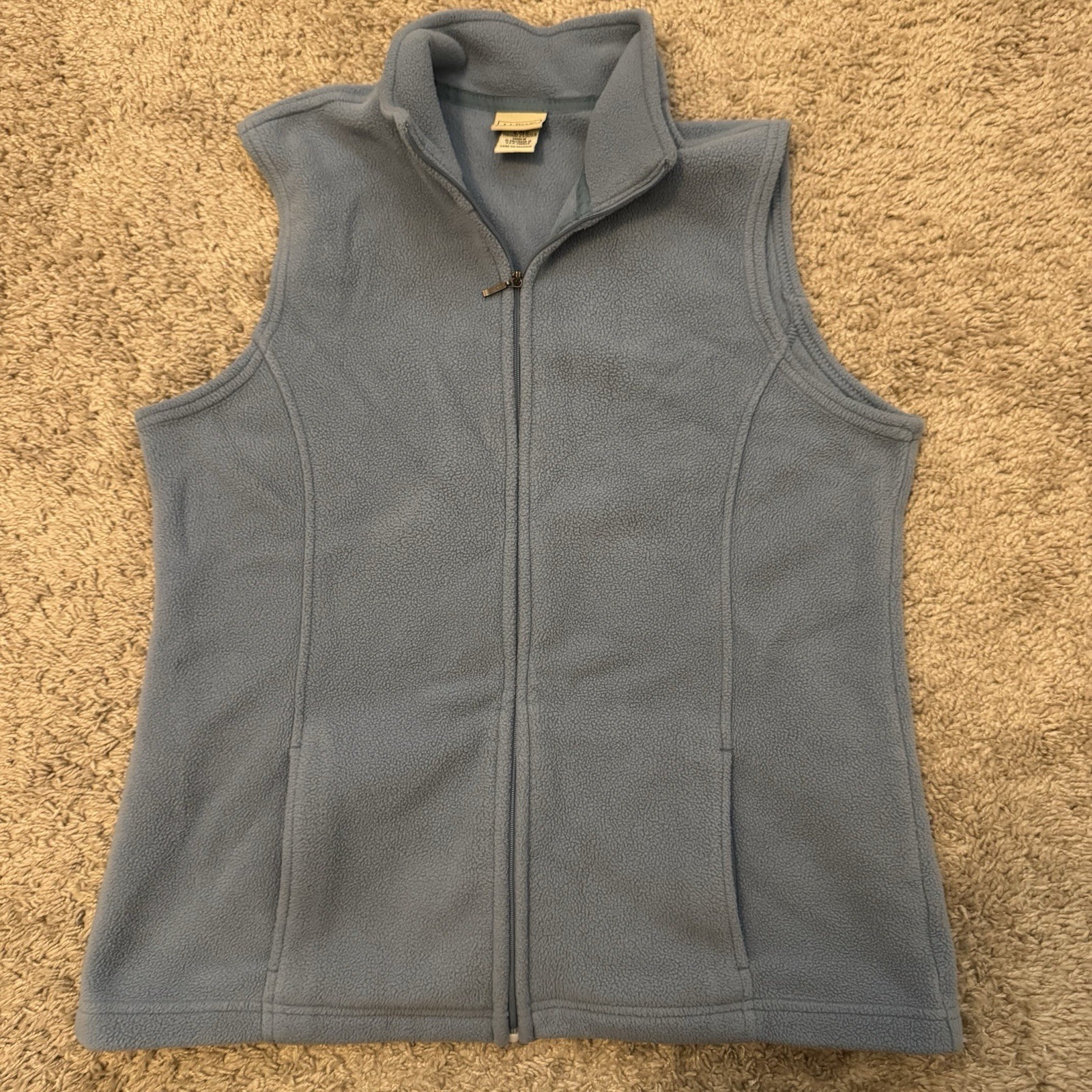 LL Bean Fleece Vest Womens Small Full Zip Blue Stretch Funnel Neck Polartec