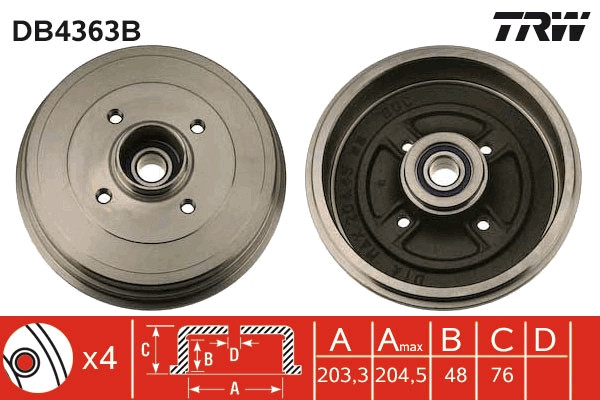 Tambour de frein TRW DB4363B à haute dissipation thermique en fonte