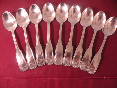 Set Of 9 Teaspoons STANLEY ROBERTS ROGERS ANTIQUE SHELL Stainless 6 1/8''