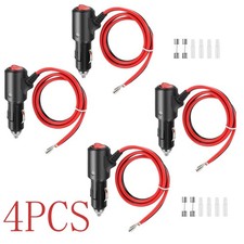 4pcs 12-24V Fused LED Car Cigarette Lighter Plug Socket Cable Adapter w/ Switch