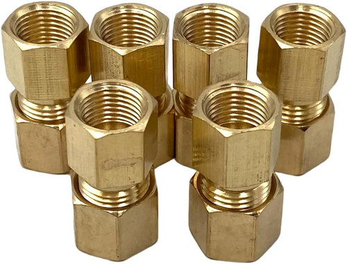 6 Pcs 1/8"FNPT x1/4" Tube OD Brass Compression Connector Fitting 1/4" Tube OD to