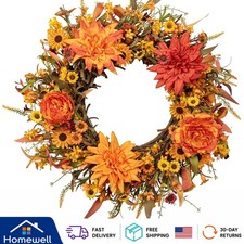 Elegant 22-Inch Fall Wreath with Vibrant Flowers for Indoor/Outdoor Use