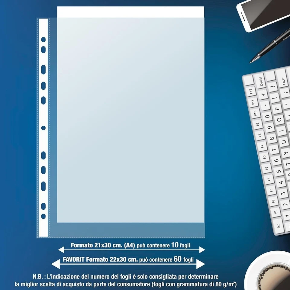 Favorit Buste Trasparenti A4, 100 Pezzi, Finitura Buccia d'Arancia con spessore - Immagine 2 di 4