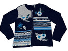 Vintage Erika Full Zip Cardigan Sweater Appliqué Detail Floral Geometric Large