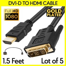 5x 1.5FT DVI Male to HDMI Male Adapter Cable Connector Converter HDTV PC Monitor