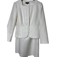 John Meyer of Norwich Ivory Jacquard Skirt Suit Sz10, Mother of Bride, church,