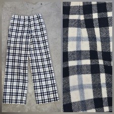 VTG Pendelton Plaid Virgin Wool Blue White Straight Wide Leg Pants Women 12 USA