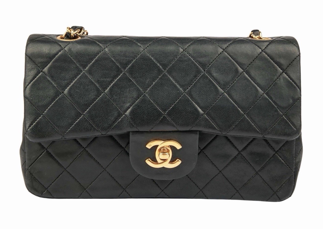 Chanel Timeless Classic Double Flap 24k Gold Hardware Chain Bag Schwarz/Braun