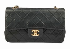 Chanel Timeless Classic Double Flap 24k Gold Hardware Chain Bag Schwarz/Braun