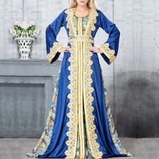 Moroccan Kaftan Dress for Women Luxury Printed Abaya with Belt Wedding Robe