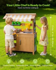 Mud Kitchen, Outdoor Mud Kitchen for Kids, Wood Outdoor Play Kitchens with Spoo