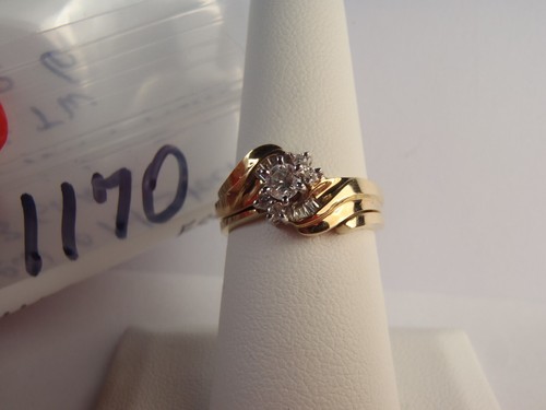 10K Solid Yellow Gold Round & Baguette Cut 1/4ct Diamond Wedding Bridal Set Sz 6 - Picture 13 of 24