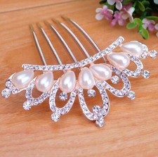 Bridal Hair Comb Stick Crown Design with Faux Pearl and Rhinestones