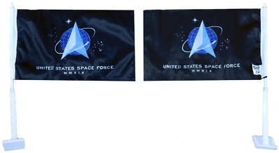 2 Pack US Space Force MMXIX Black 12''x18'' 2-Sided Rough Tex Knit Nylon Car Flag