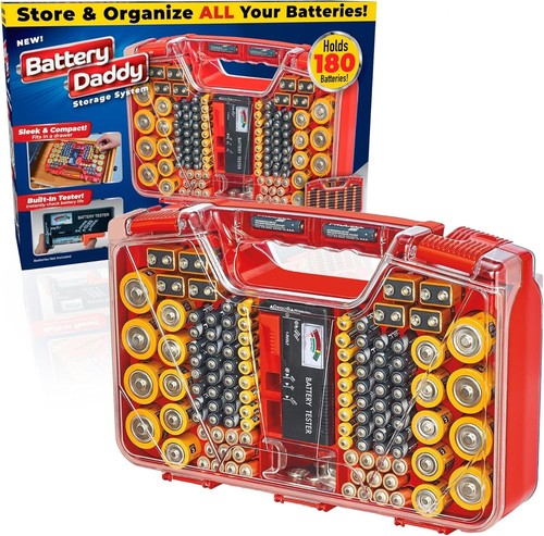 Battery Organizer Storage Case with Tester, Stores Batteries, Lock Lid up to 180 - Picture 2 of 10