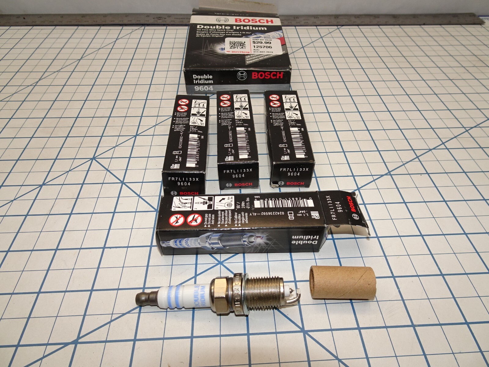 Bosch 9604 Spark Plug Double Iridium FR7LII33X Set of 4 Plugs 