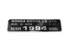 Honda CR250R 1994 Model Compatible Decal ID Plate, Frame Head Tube Tag