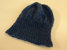 Handcrafted Reversible Slouchy Hat Ocean Blue Textured 100% Merino Wool Female