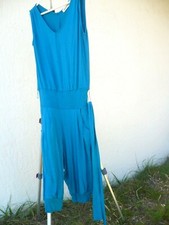 VTG NEWPORT NEWS SLINKY ROMPER WOMEN M STRETCH PLAYSUIT TURQUOISE SLEEVELESS