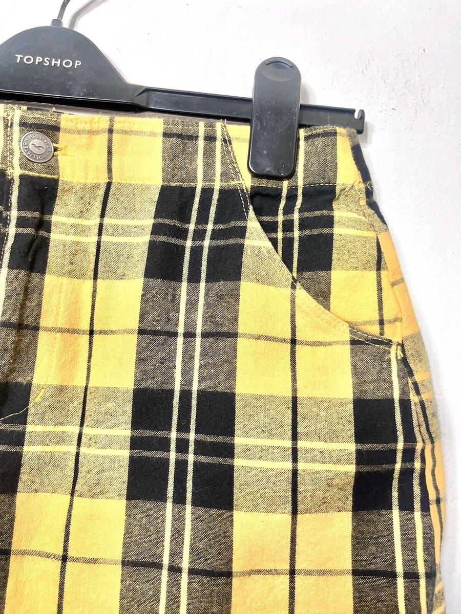 HOLLISTER Black Yellow Tartan Short A Line Skirt Size XS UK