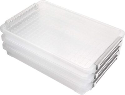 BTSKY 3 Pack A4 Plus Clear Plastic Stackable Storage Box Desk Paper 